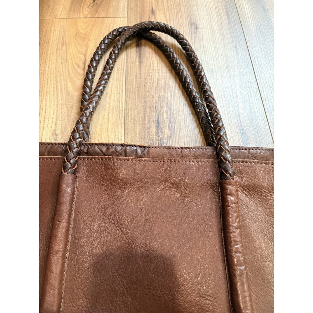 Noonday Collection Rustic Leather Tote Shoulder Bag Cognac Studded Leather Large
